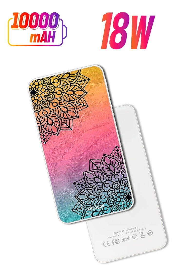 Theodor 10,000 mAh Super Fast Charging Ultra Compact Power Bank with Quick Charge & Power Delivery, Portable Charger For iPhone and Android Top & Bottom Flower - Image 1
