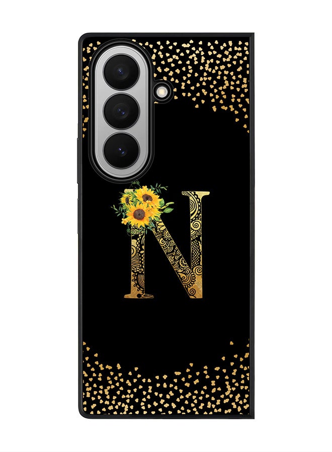 Stylizedd For Samsung Galaxy Z Fold7 Case,Slim fit Camera Protection, Shockproof Thin Phone cover  - Custom Floral Monogram - N ( Black )
