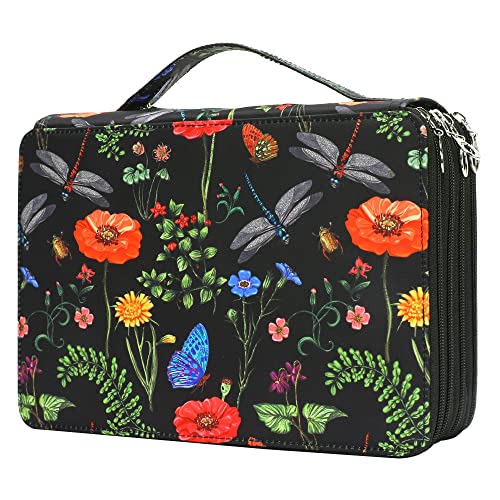 Vomgomfom 200 Slots Pencil Bag 4Layer Zipper Portable Art Supply Organizer PU Leather Large Capacity Colored Pencil Case with Handle for 200 Watercolor Pens Gel Pens Black - Image 1