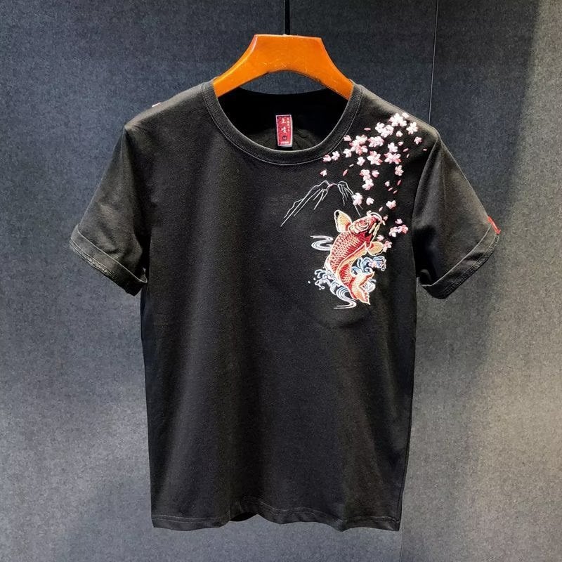 2023 New Arrival Summer Chinese Style Embroidered T-Shirt Short Sleeve Fashionable T-Shirt for Young Men - Image 5
