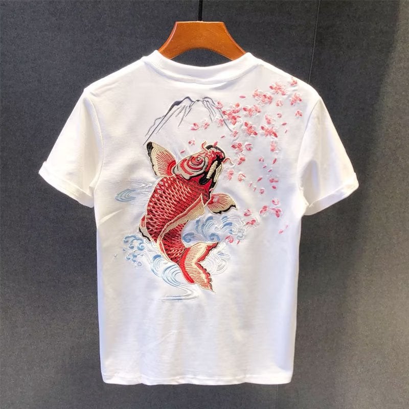 2023 New Arrival Summer Chinese Style Embroidered T-Shirt Short Sleeve Fashionable T-Shirt for Young Men - Image 2