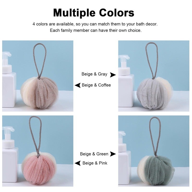 Shower Loofahs: PE Fine Mesh, Rich Delicate Foam, Firm Binding, Not Easy To Fall Apart - Lanyard Design Bath Sponge for Adult & Kid Home Bath Use - Image 4