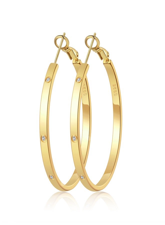 OOOPEL 3mm Gold Hoop Earrings For Women Hypoallergenic Big Gold Hoops With Cubic Zirconia Lightweight Large Rhinestone Hoop Earrings For Women - Image 1