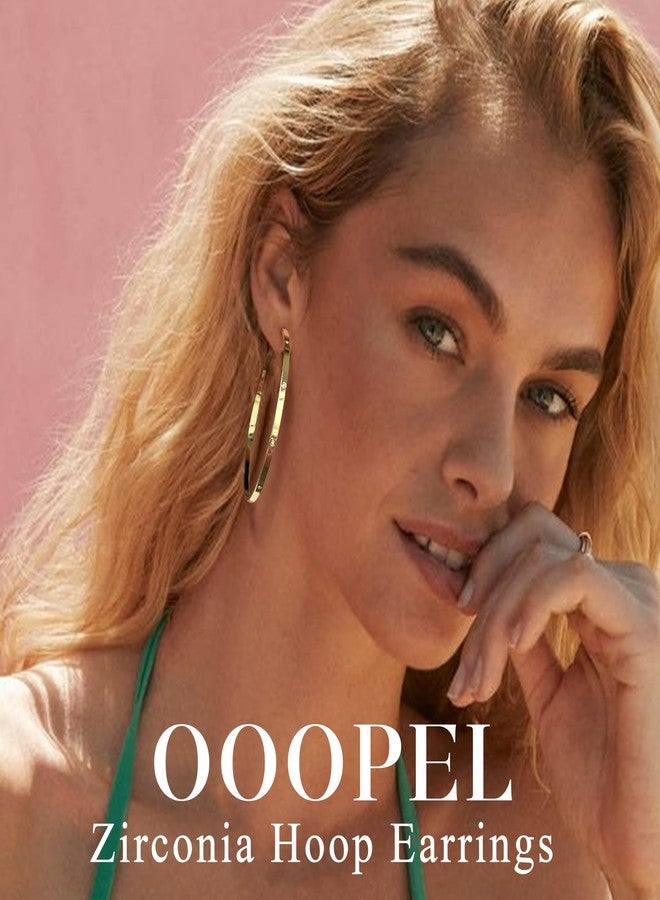 OOOPEL 3mm Gold Hoop Earrings For Women Hypoallergenic Big Gold Hoops With Cubic Zirconia Lightweight Large Rhinestone Hoop Earrings For Women - Image 5