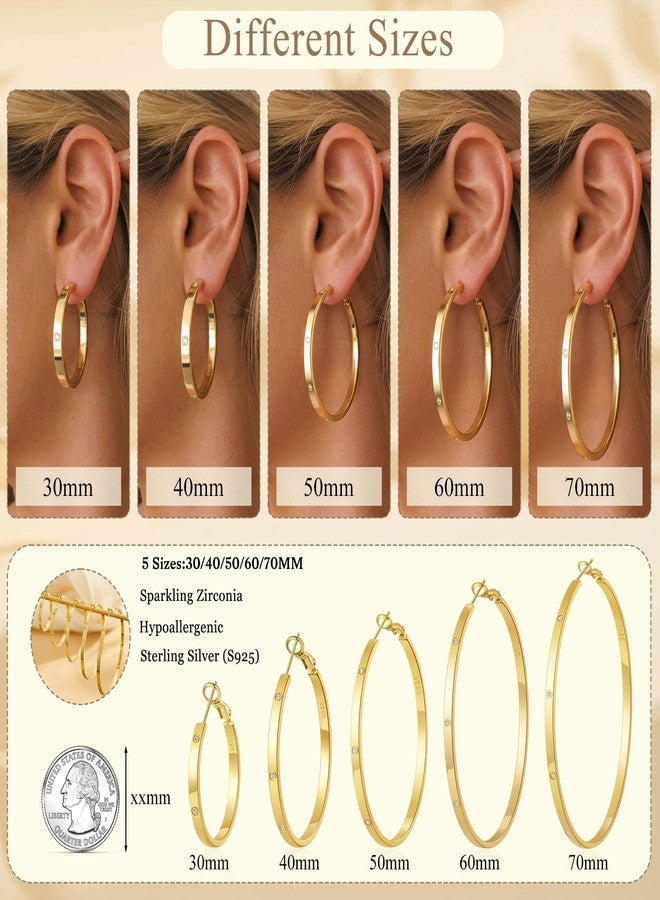 OOOPEL 3mm Gold Hoop Earrings For Women Hypoallergenic Big Gold Hoops With Cubic Zirconia Lightweight Large Rhinestone Hoop Earrings For Women - Image 4
