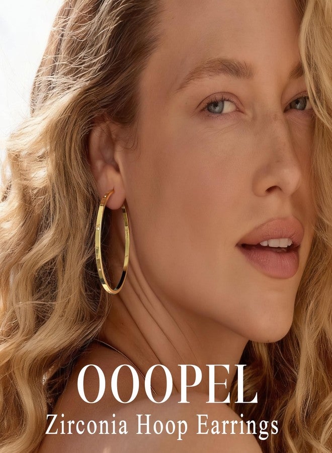 OOOPEL 3mm Gold Hoop Earrings For Women Hypoallergenic Big Gold Hoops With Cubic Zirconia Lightweight Large Rhinestone Hoop Earrings For Women - Image 2