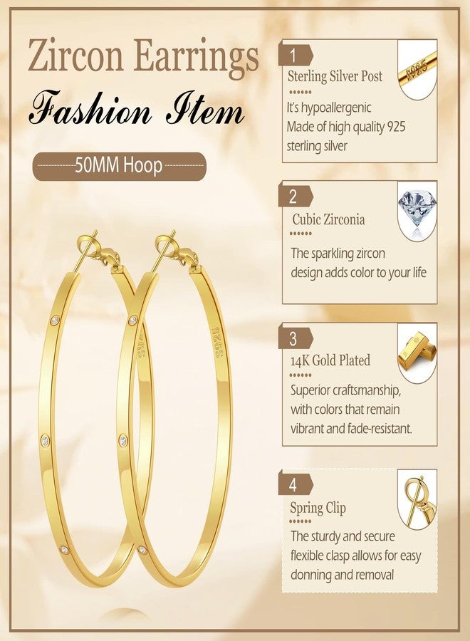 OOOPEL 3mm Gold Hoop Earrings For Women Hypoallergenic Big Gold Hoops With Cubic Zirconia Lightweight Large Rhinestone Hoop Earrings For Women - Image 3