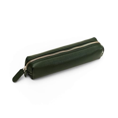 Maruse Pencil Case Italian Grained Leather Zipper Case for Pen and Pencils Work Accessories Made in Italy Green - Image 1