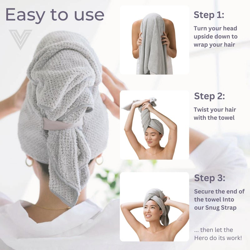 VOLO Hero Hair Towel | Super Absorbent Quick Dry Nanoweave | Reduces Dry Time by 50% | Large Wrap for All Hair Types Salt White - Tube - Image 5