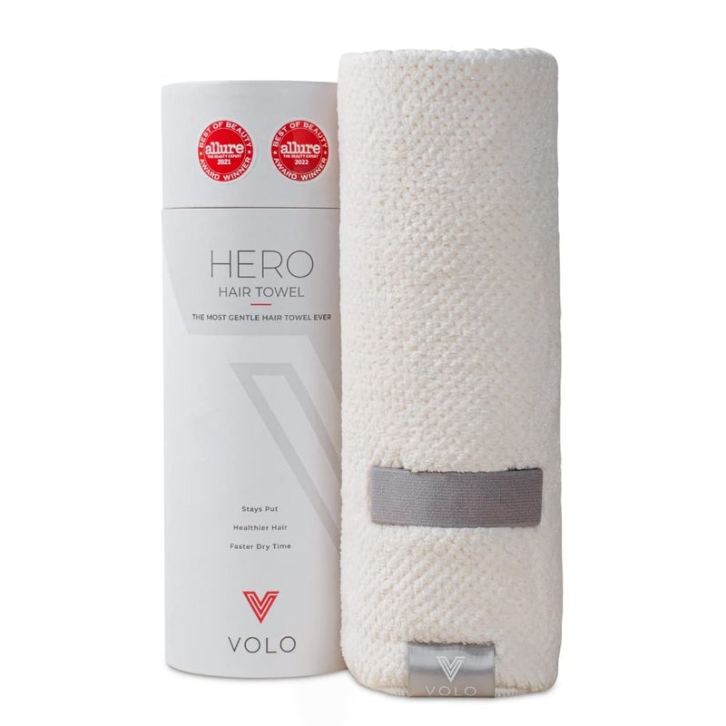 VOLO Hero Hair Towel | Super Absorbent Quick Dry Nanoweave | Reduces Dry Time by 50% | Large Wrap for All Hair Types Salt White - Tube - Image 1