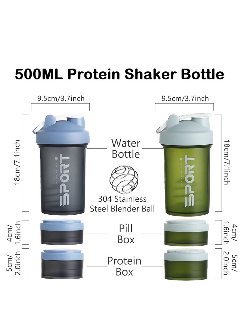 Generic Protein Shaker Bottle 2 Pack (500ml/17oz) – Leak-Proof, BPA-Free Gym Shaker Cup with 3-Layer Mixing & Pill Storage for Protein Powder & Supplements - Image 3