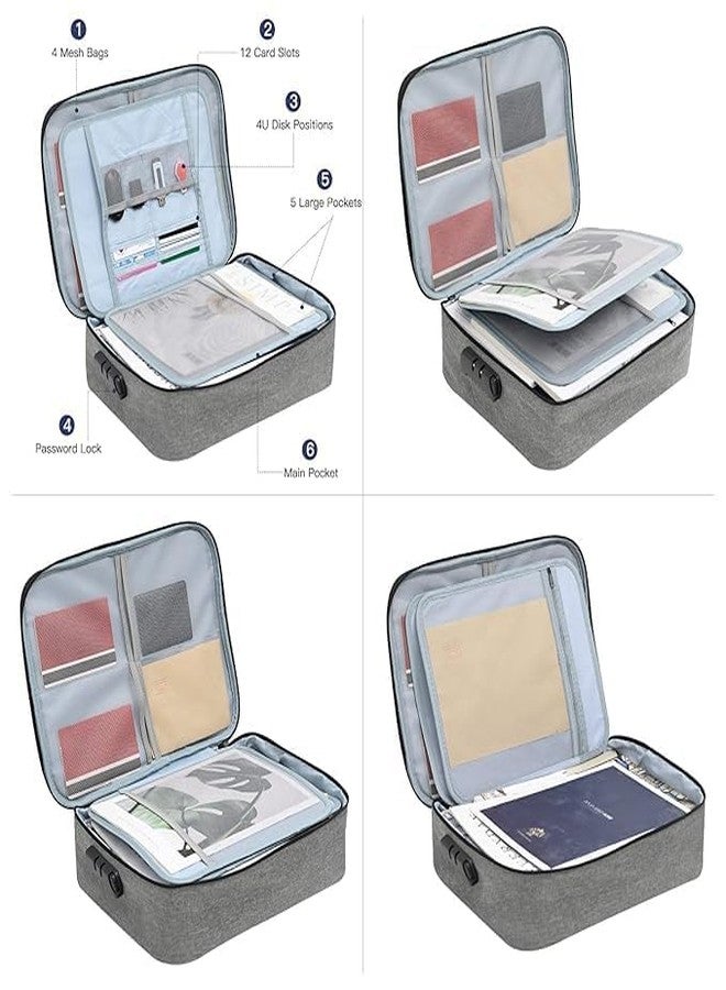SAMEZONE Document Organizer Bag Multilayer Travel File Organiser Document Storage Bag with Lock Waterproof File Folders Certificates A4 Document file organizer Safe Pouch for Home Office Travel (Grey) - Image 4
