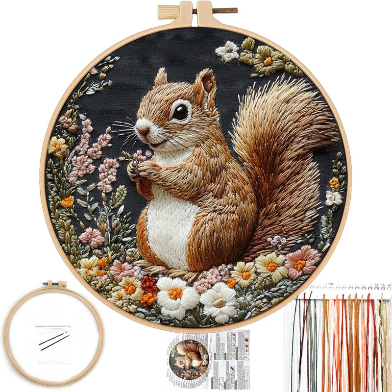 FONNUY Funny Squirrel Floral Embroidery Kit Cross Stitch Kits for Beginners Handmade Crafts with Printed Patterns for Beginner Adults Easy to Follow Color Thread Needlework 8 Hoop Smart - Image 3