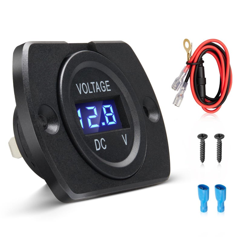Anina Realtime Battery Voltage Meter for Car Marine Waterproof DC 12V24V Battery Monitor with Blue LED 29mm Round Panel Mount Digital Voltage Display for Automotive RV Truck Motorcycle Boat - Image 3