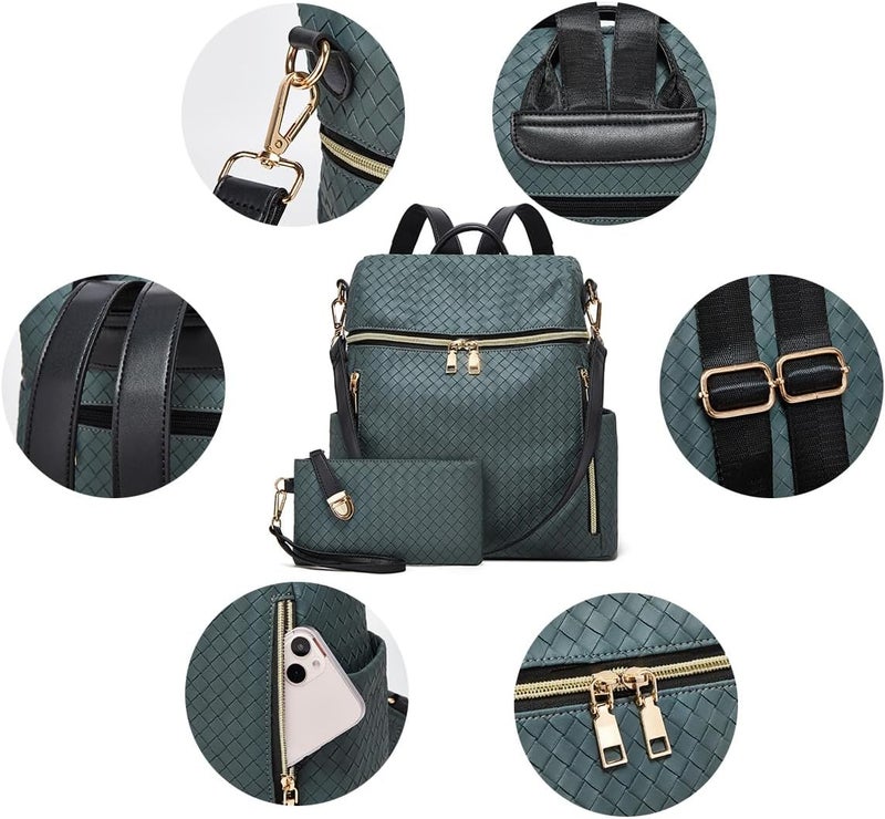 Makes Backpack Purse for Women PU Leather Travel Satchel Handbag Convertible Design Bag with Purse 2 Piece - Image 2