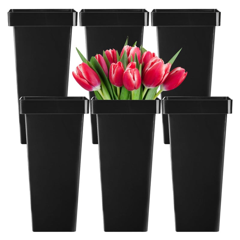 Kingrol 6 Pack Plastic Flower Vases, Modern Square Vase, Multipurpose Buckets, Accents Home Office Event Centerpieces Decor, Black, 6.75 x 6.75 x 13.25 Inch - Image 1