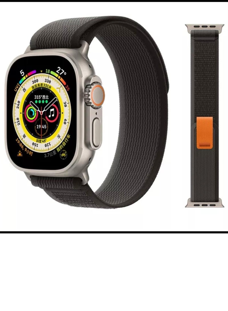 Apple Watch strap made of rubber fabric  Black with grey  size 45 - Image 1
