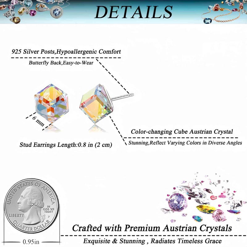 EVEVIC Cube Austrian Crystal Drop Stud Earrings for Women Fashion S925 Sterling Silver Hypoallergenic Jewelry (Aurora Boreali) - Image 4