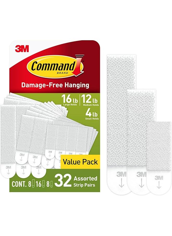Command Command Command, Ph211-32Na, Picture Hanging Strips, 8 Small Pairs, 16 Medium Large White, In Easy-To-Open Packaging 