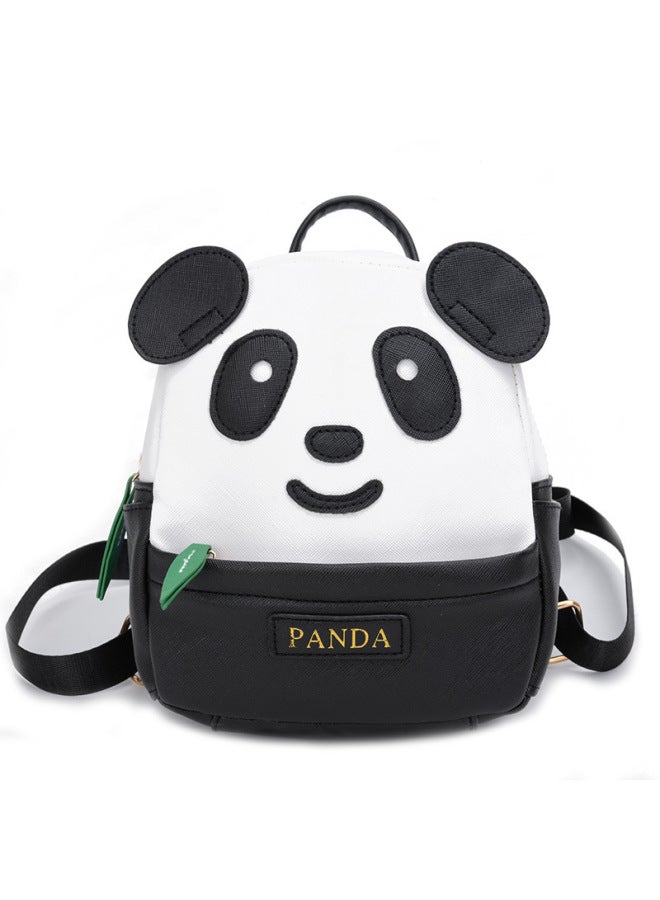 Panda Backpack 2023 Kindergarten Schoolbag Cartoon Panda Bamboo Leaf Bag Childish Cute PU Fashion Backpack-Color:Black Large - Image 1