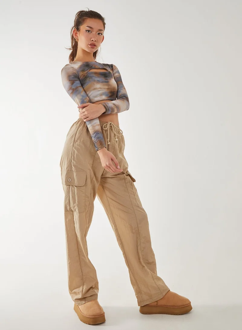 بينك فانيلا Galaxy Print Long Sleeve Top
