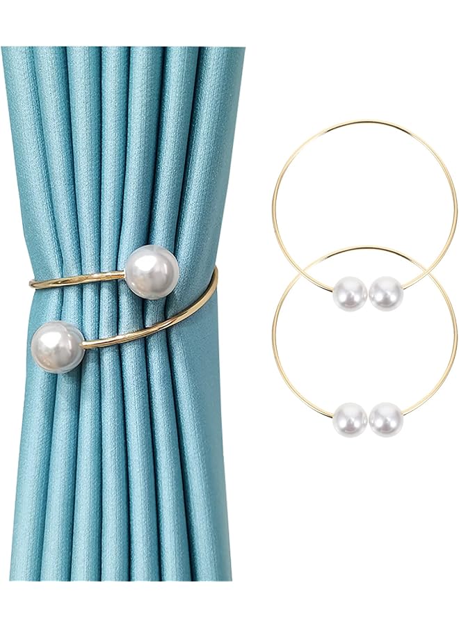 erorex Curtain Tiebacks Clips, 2 Pack Curtain Holdbacks with Pearl Adjustable Flexible Alloy Tie Backs Curtain Holders Curtain Tieback for Sheer Blackout Window Draperies (Gold)  - Image 1
