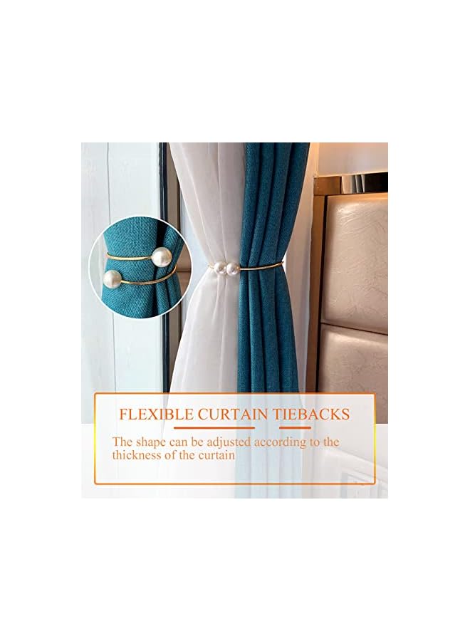 erorex Curtain Tiebacks Clips, 2 Pack Curtain Holdbacks with Pearl Adjustable Flexible Alloy Tie Backs Curtain Holders Curtain Tieback for Sheer Blackout Window Draperies (Gold)  - Image 2