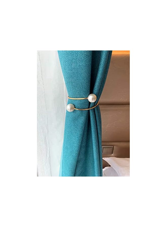 erorex Curtain Tiebacks Clips, 2 Pack Curtain Holdbacks with Pearl Adjustable Flexible Alloy Tie Backs Curtain Holders Curtain Tieback for Sheer Blackout Window Draperies (Gold)  - Image 3