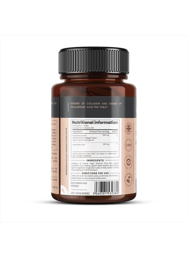 pureclinica - 1500mg UltraColl Collagen (1200mg) and Hyaluronic Acid (300mg) x 180 Tablets - 6 Months Supply - Image 1