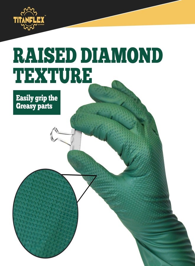 TitanFlex Green Nitrile Gloves 6 Mil Heavy Duty, Large, Raised Diamond Texture Industrial Gloves for Mechanic Gardening Yard Work (Box of 100) - Image 4
