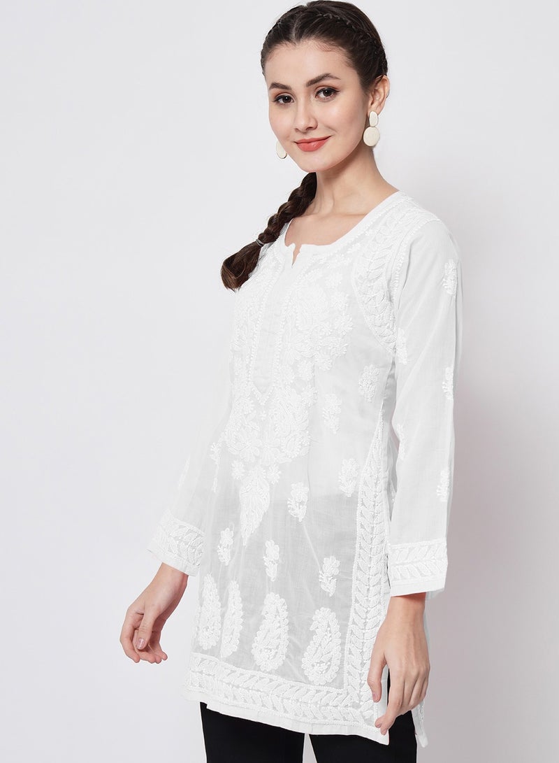 Alaya Hand Embroidered Chikankari Cotton Straight Kurti-AL3595 - Image 4