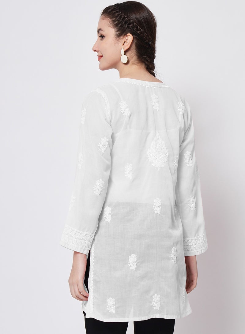 Alaya Hand Embroidered Chikankari Cotton Straight Kurti-AL3595 - Image 2