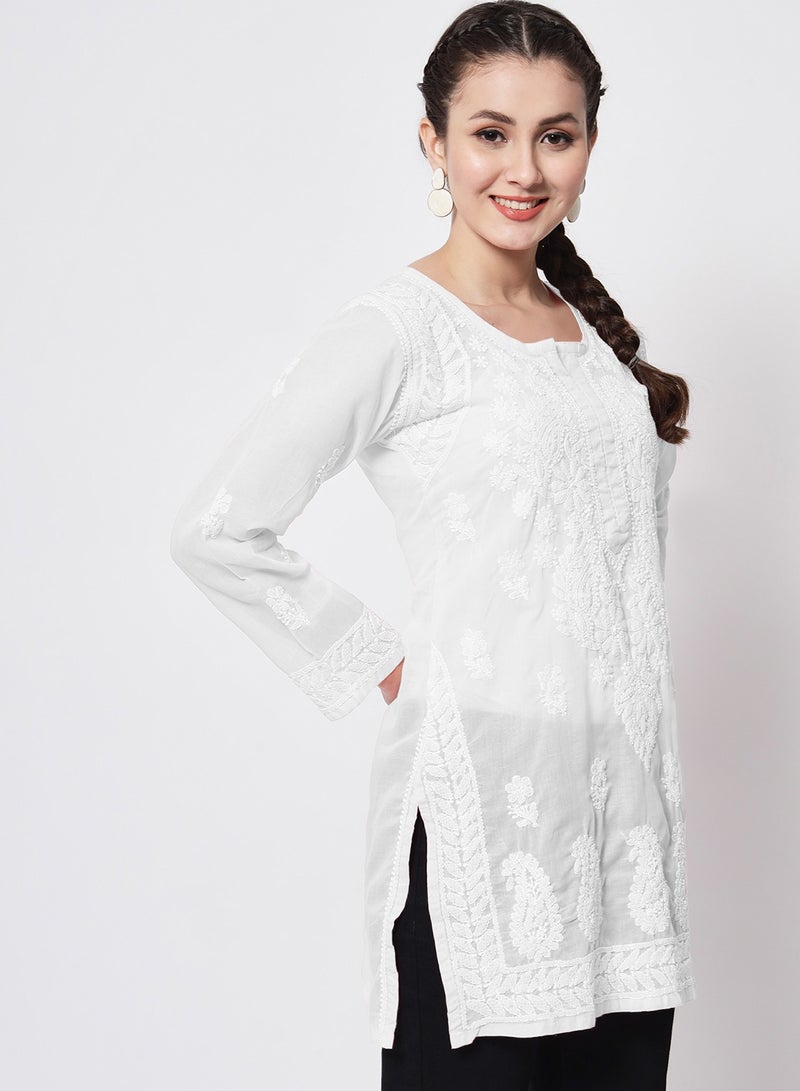 Alaya Hand Embroidered Chikankari Cotton Straight Kurti-AL3595 - Image 3