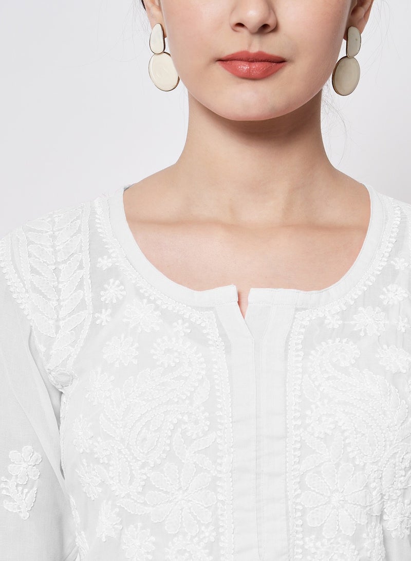 Alaya Hand Embroidered Chikankari Cotton Straight Kurti-AL3595 - Image 5