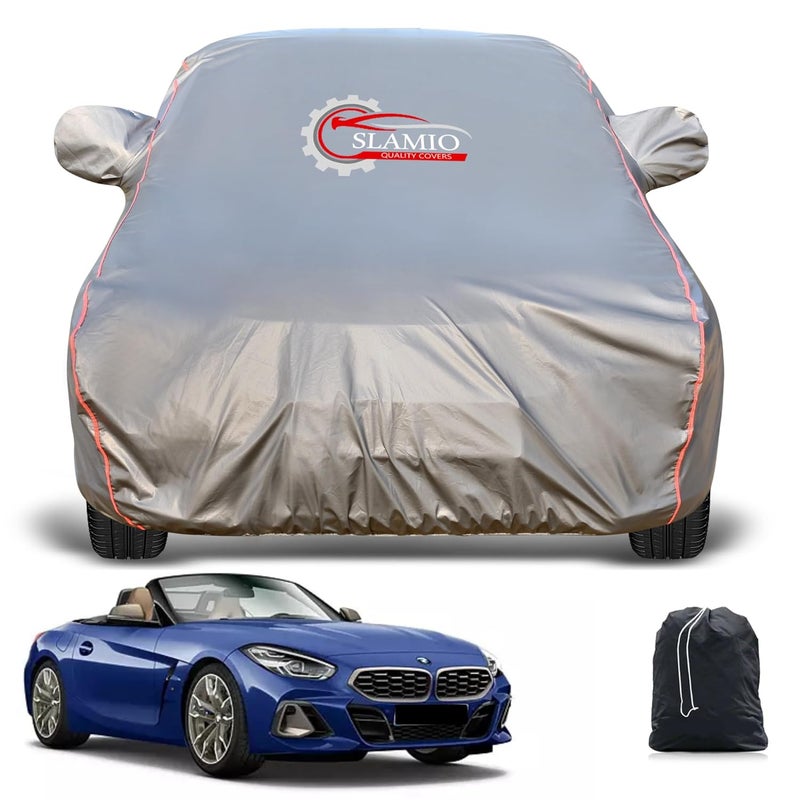 Slamio Heavy-Duty Car Body Cover for BMW Z4 | Waterproof, Dustproof, UV Protection, Custom Fit, Heavy Belt & Buckle with Mirror & Antenna Pocket | Dark Grey - Image 1