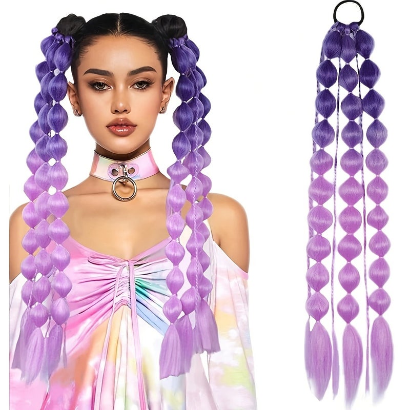 Yaki Straight Hair Bubble Ponytail Extensions - 2/1 Pieces, 24 Inch Lightweight with Hair Ties, Ombre Synthetic Ponytails, Suitable for All Ages, Carnival & Festival Hair Accessories - Image 1