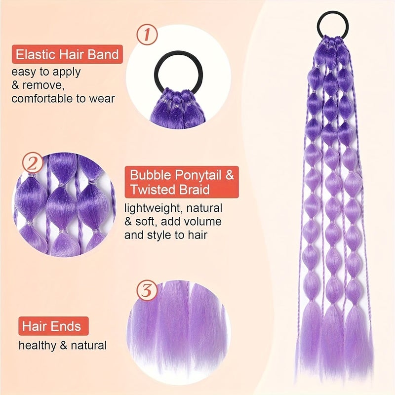 Yaki Straight Hair Bubble Ponytail Extensions - 2/1 Pieces, 24 Inch Lightweight with Hair Ties, Ombre Synthetic Ponytails, Suitable for All Ages, Carnival & Festival Hair Accessories - Image 3