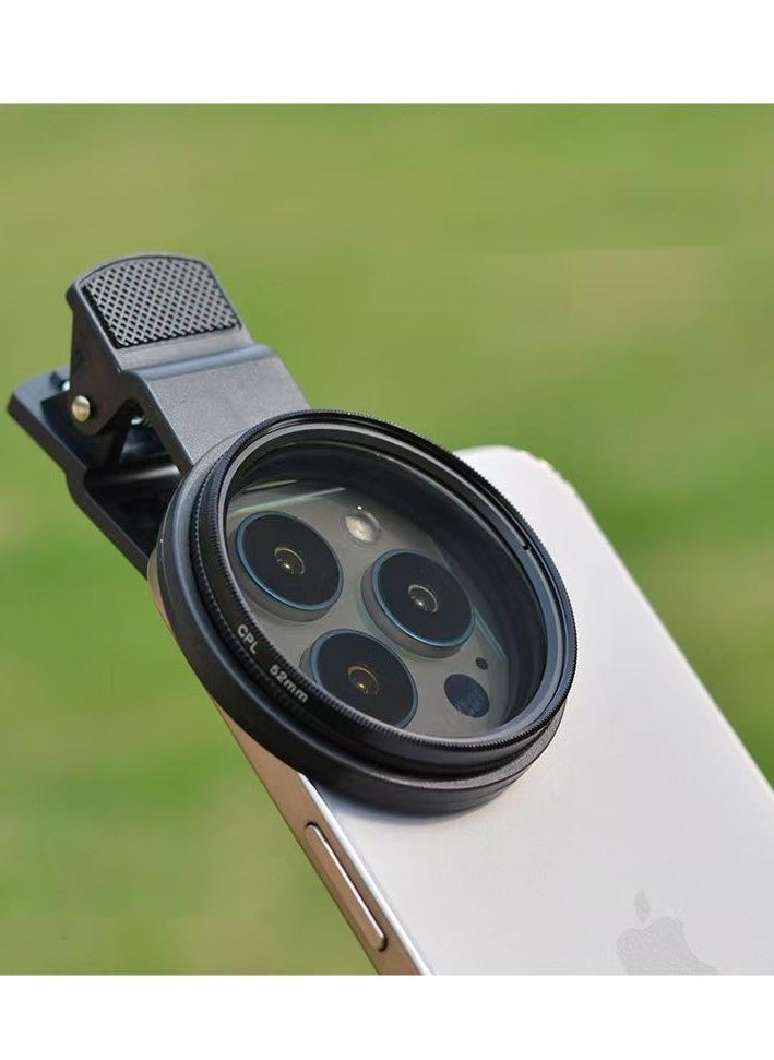 Sudaego 52mm CPL Phone Camera Lens Large Aperture Universal Portable Polarizer Clip on Cellphone Cpl Filter for Most Mobilephone Models Mobile Camera Lens Video Camera External Single Reflex Polarizer 