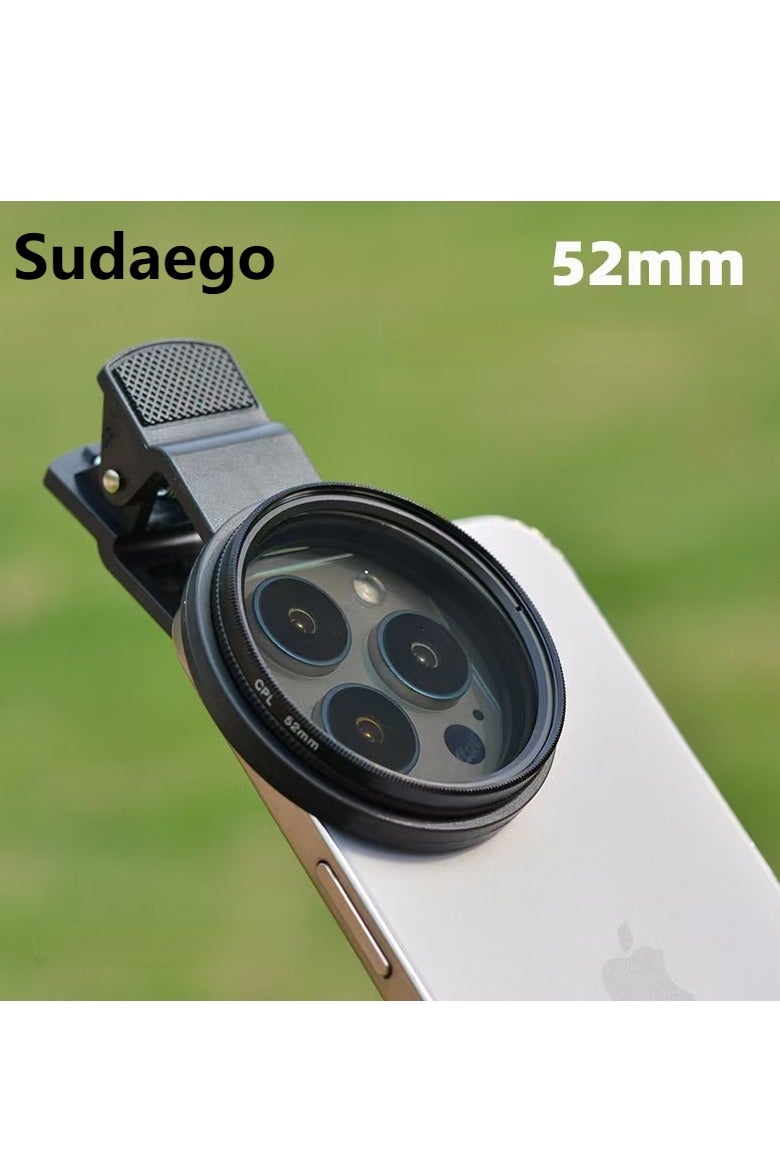 Sudaego 52mm CPL Phone Camera Lens Large Aperture Universal Portable Polarizer Clip on Cellphone Cpl Filter for Most Mobilephone Models Mobile Camera Lens Video Camera External Single Reflex Polarizer for iPhone 15 16 Pro Max 14 13 Galaxy S22 S23 S24 Ultra - Image 1