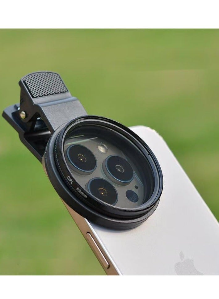 التسوق السريع والجودة العالية فلتر CPL 52 مم من  للهاتف، فلتر استقطاب عالي الدقة ومشبك هاتف بارد، مع حقيبة حمل وقطعة قماش تنظيف، متوافق مع كاميرات iPhone 16 15 Pro Max Plus 14 13 Samsung Galaxy S24 DSLR - Image 3