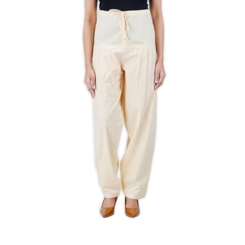 Happy Bunny Cotton Salwar Pant for Women, Modern Semi Patiala Ethnic Trousers with Drawstring, Comfortable Office Home Wear Ladies Pants (XL, Skin) - Image 1