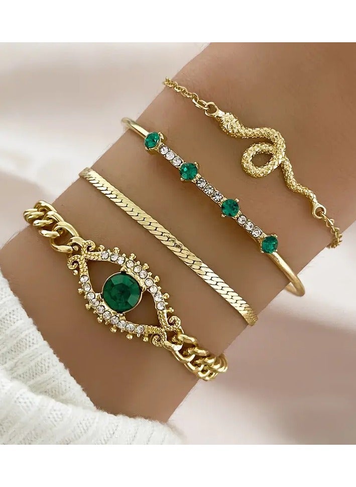 Home Clearance Sale 4pcs Snake Shape Chain Bracelet Set Inlaid Shiny Rhinestone Stackable Hand Chain - Image 1