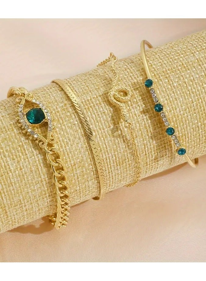 Home Clearance Sale 4pcs Snake Shape Chain Bracelet Set Inlaid Shiny Rhinestone Stackable Hand Chain - Image 2
