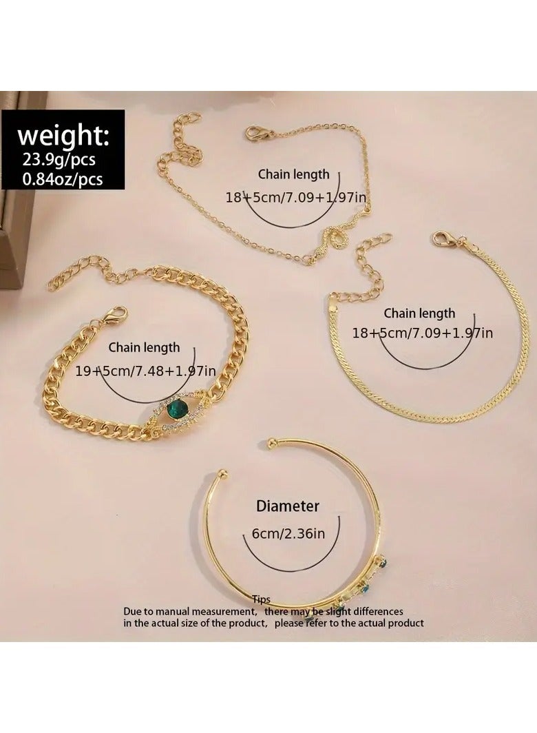 Home Clearance Sale 4pcs Snake Shape Chain Bracelet Set Inlaid Shiny Rhinestone Stackable Hand Chain - Image 3