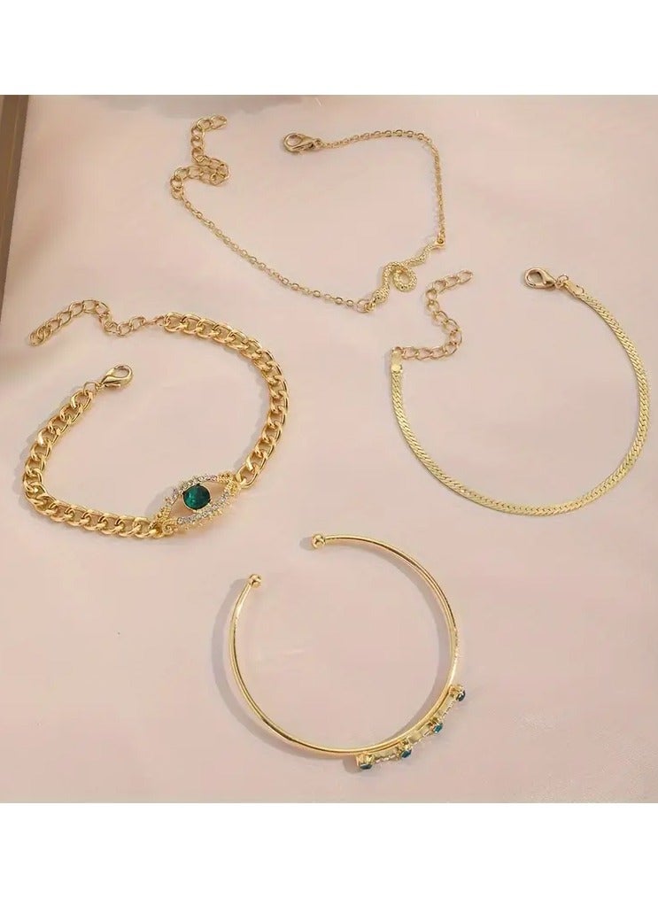 Home Clearance Sale 4pcs Snake Shape Chain Bracelet Set Inlaid Shiny Rhinestone Stackable Hand Chain - Image 4