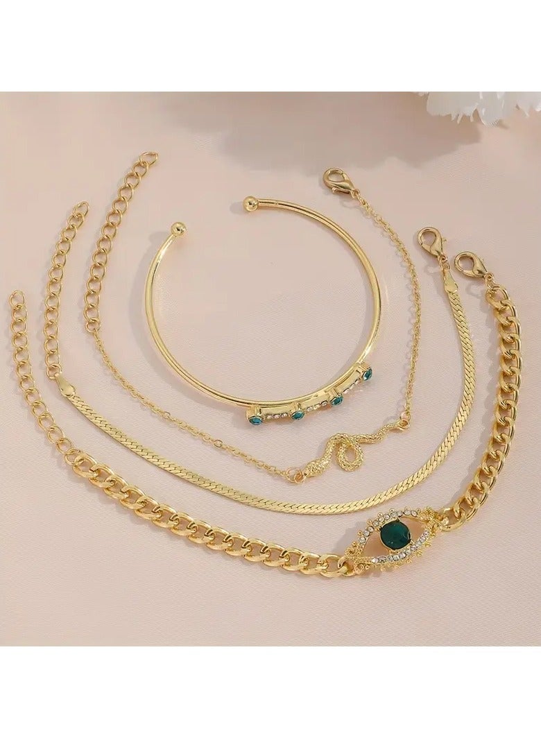 Home Clearance Sale 4pcs Snake Shape Chain Bracelet Set Inlaid Shiny Rhinestone Stackable Hand Chain - Image 5
