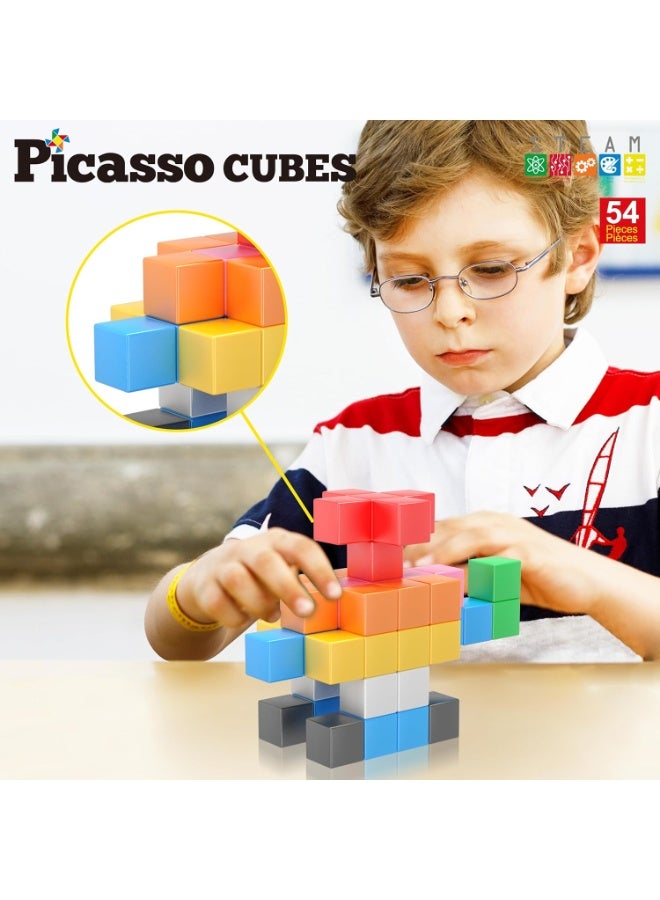PicassoTiles Magnetic Cubes Learning Blocks 54-Pieces | STEM Toys | Educational Toy Set | Stacking Blocks | Enhance Problem-solving Skills & Fine Motor Skills | Improves Coordination & Creativity | Gift for Kids and Toddlers | Construction Building Set for Child Brain Development - Image 2