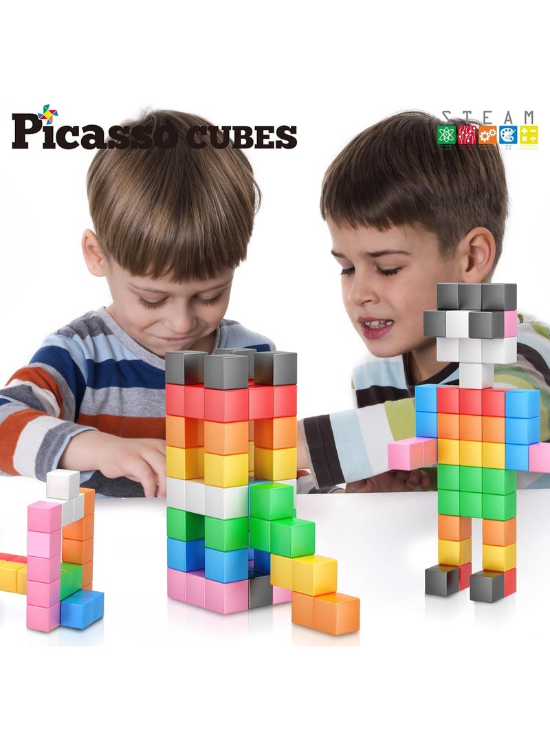 PicassoTiles Magnetic Cubes Learning Blocks 54-Pieces | STEM Toys | Educational Toy Set | Stacking Blocks | Enhance Problem-solving Skills & Fine Motor Skills | Improves Coordination & Creativity | Gift for Kids and Toddlers | Construction Building Set for Child Brain Development - Image 3