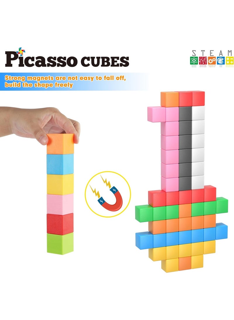 PicassoTiles Magnetic Cubes Learning Blocks 54-Pieces | STEM Toys | Educational Toy Set | Stacking Blocks | Enhance Problem-solving Skills & Fine Motor Skills | Improves Coordination & Creativity | Gift for Kids and Toddlers | Construction Building Set for Child Brain Development - Image 4