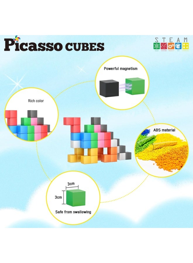 PicassoTiles Magnetic Cubes Learning Blocks 54-Pieces | STEM Toys | Educational Toy Set | Stacking Blocks | Enhance Problem-solving Skills & Fine Motor Skills | Improves Coordination & Creativity | Gift for Kids and Toddlers | Construction Building Set for Child Brain Development - Image 5